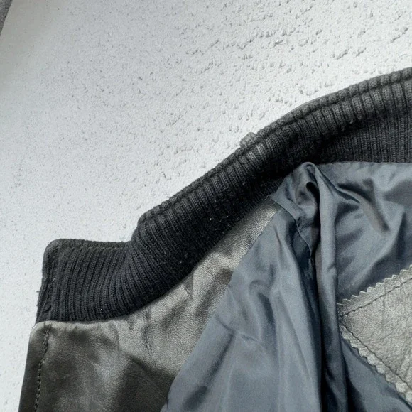 Vintage Cooper Leather Jacket Mens 46 Black Bomber Flight Epaulets Band Hand 80s
